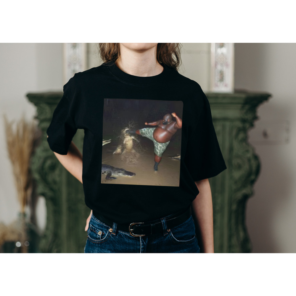 Man Kicking Alligator Tshirt  Funny Wildlife Meme Shirt Graphic Tee